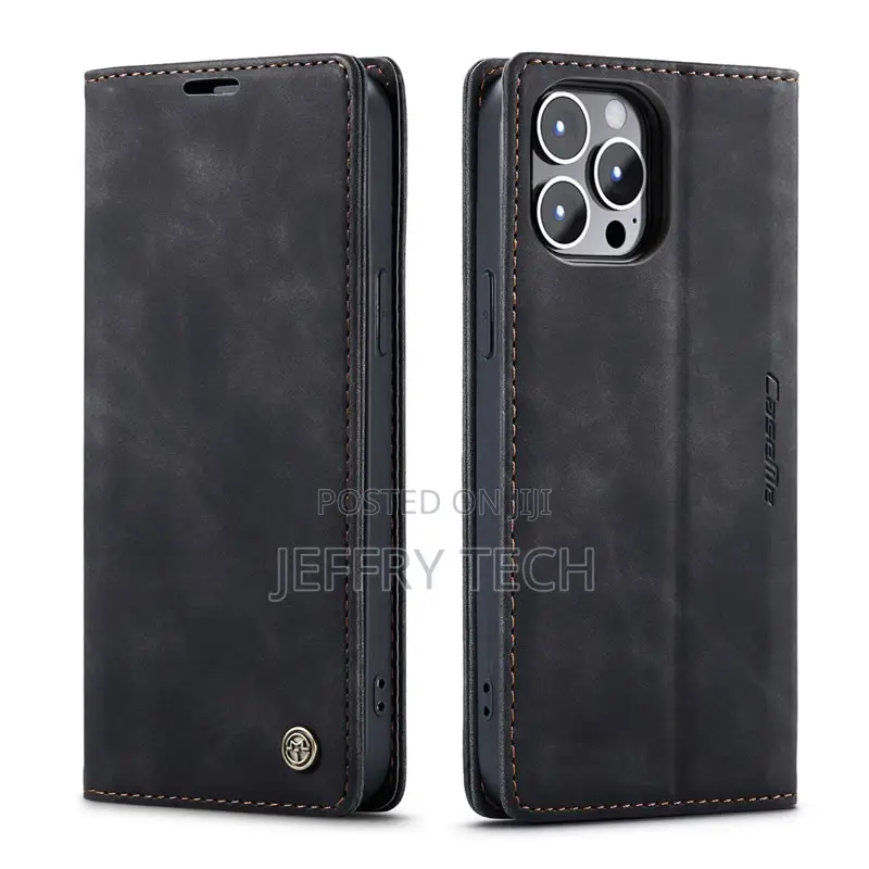 iPhone 14 Pro Max Retro Flip Leather Wallet Case Black