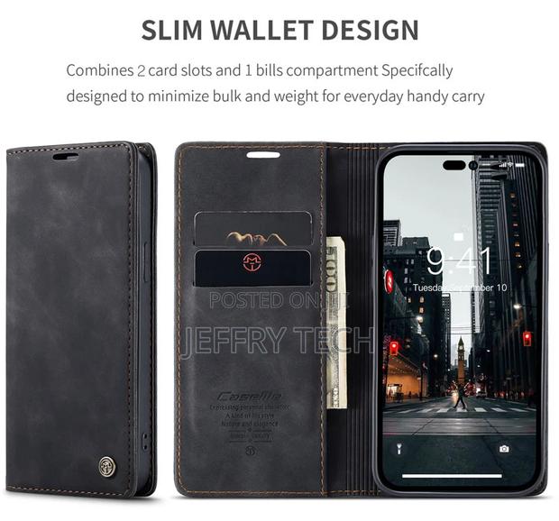 iPhone 14 Pro Max Retro Flip Leather Wallet Case Black - thumbnail 3