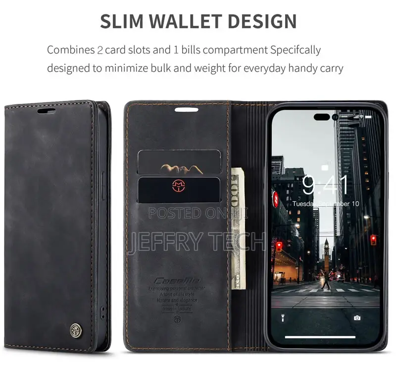 iPhone 14 Pro Max Retro Flip Leather Wallet Case Black