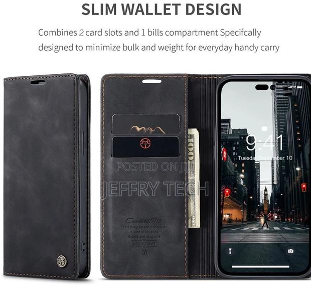 iPhone 14 Pro Retro Flip Leather Wallet Case Black - thumbnail 2