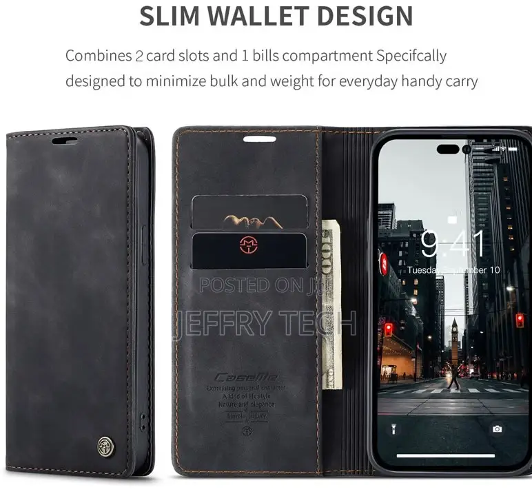 iPhone 14 Pro Retro Flip Leather Wallet Case Black