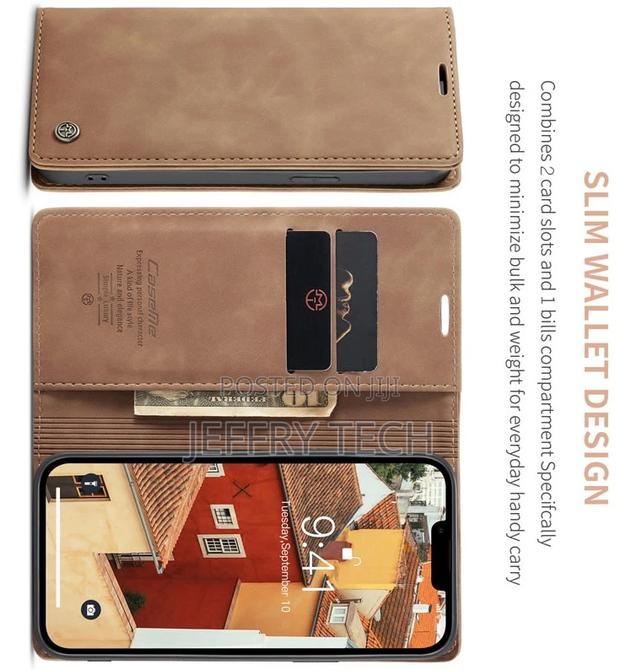 iPhone 14 Retro Flip Leather Wallet Case Brown - thumbnail 3