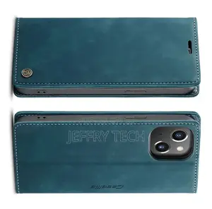 iPhone 14 Retro Flip Leather Wallet Case Blue