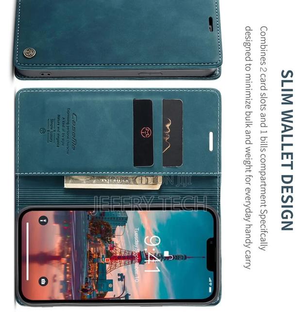 iPhone 14 Retro Flip Leather Wallet Case Blue - thumbnail 3