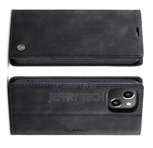 iPhone 14 Retro Flip Leather Wallet Case Black - main view