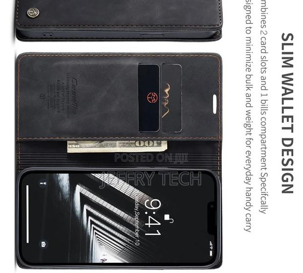 iPhone 14 Retro Flip Leather Wallet Case Black - thumbnail 3