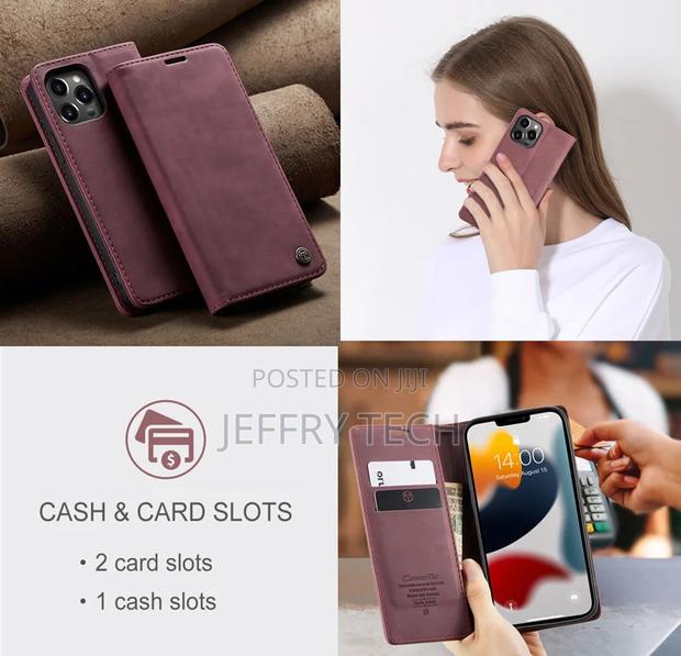 iPhone 13 Pro Max Retro Flip Leather Wallet Case Red - thumbnail 3