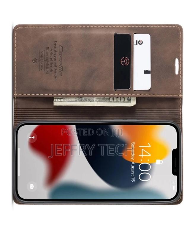 iPhone 13 Retro Flip Leather Wallet Case Coffee - thumbnail 2