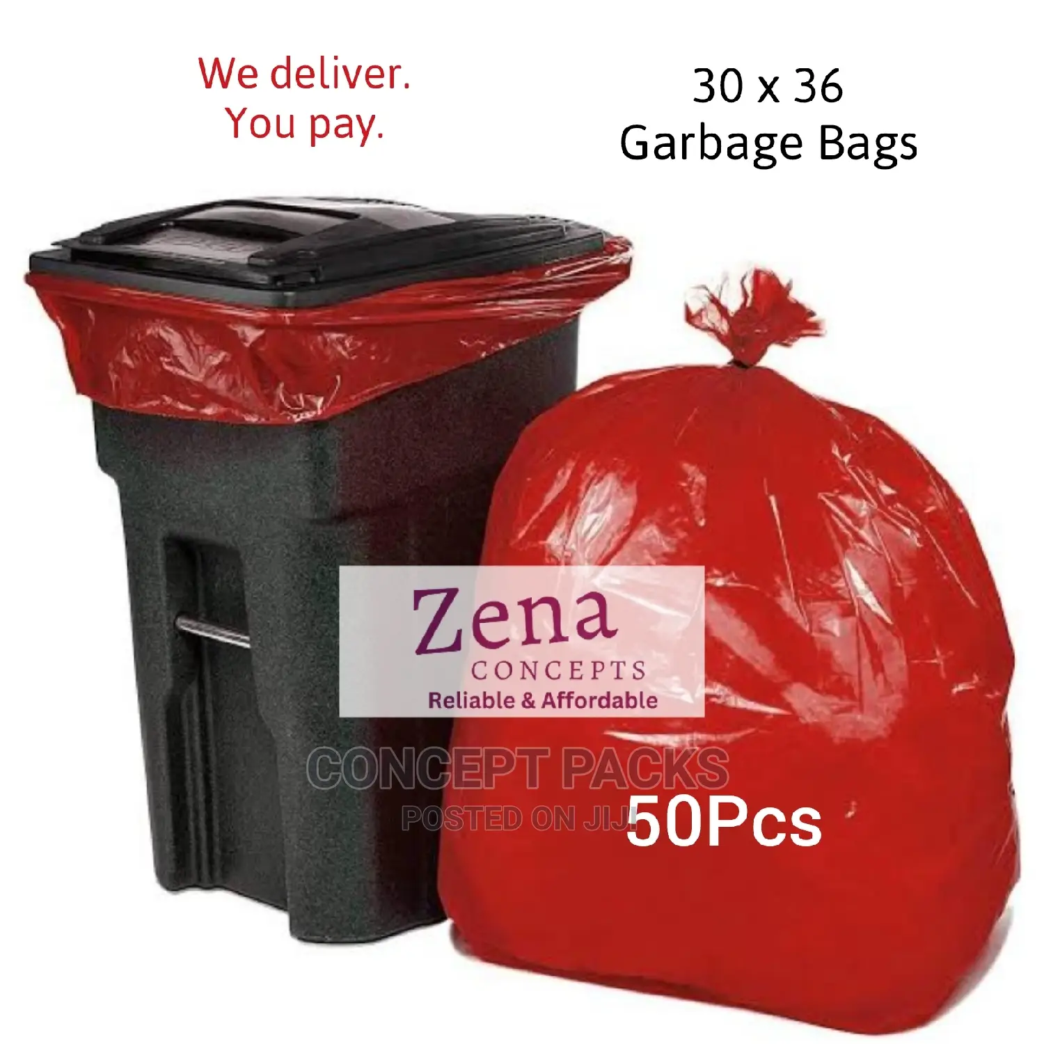 50ltr - 30 X 36 Red Garbage Bags (50pcs)
