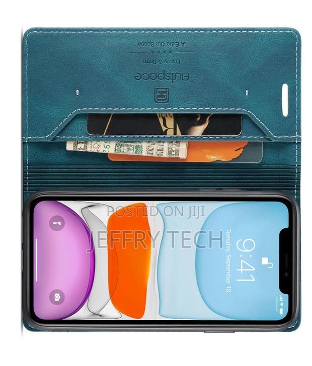 iPhone 11 Pro RFID Blocking Retro Flip Leather Wallet Blue - thumbnail 3