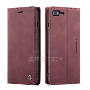 iPhone 8 Plus Anti-Fall Retro Leather Wallet Case Red