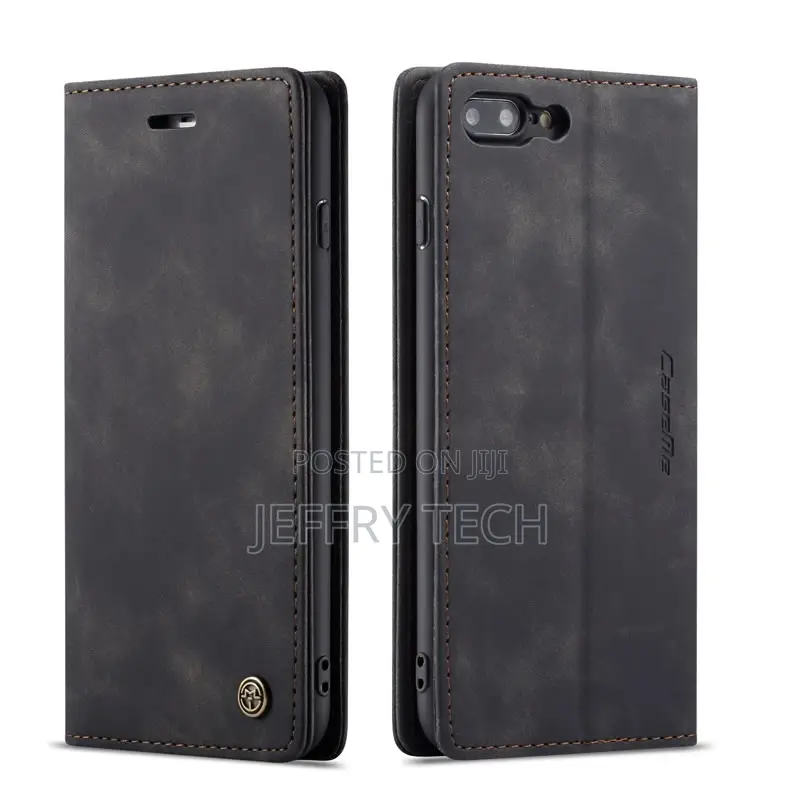 iPhone 8 Plus Anti-Fall Retro Leather Wallet Case Black