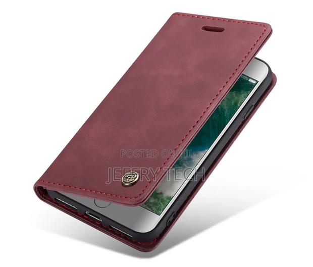 iPhone 8 Retro Matte Soft Flip Leather Wallet Case Red - thumbnail 3