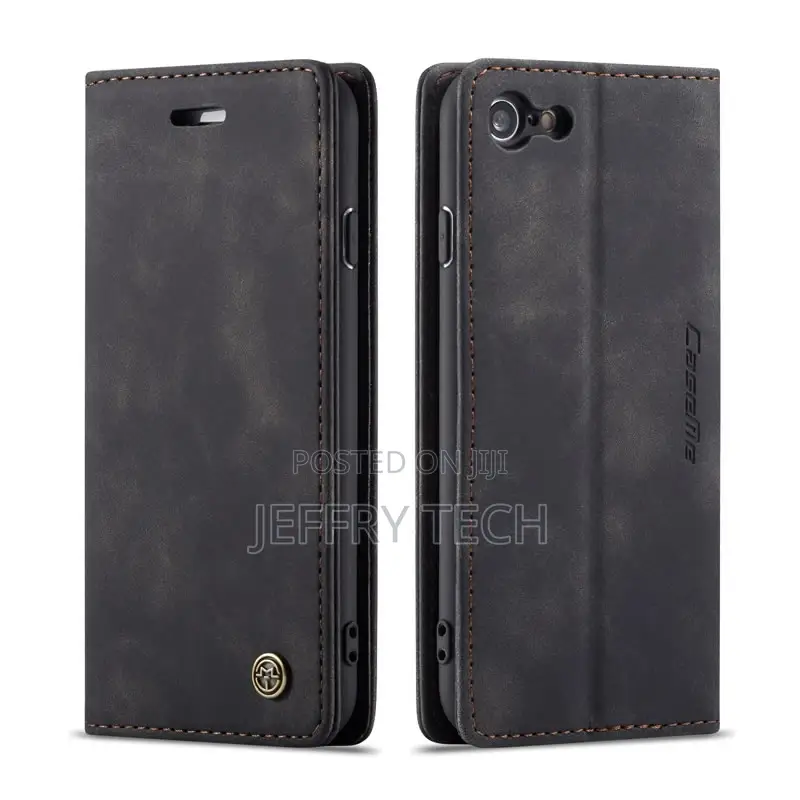 iPhone 8 Retro Matte Soft Flip Leather Wallet Case Black