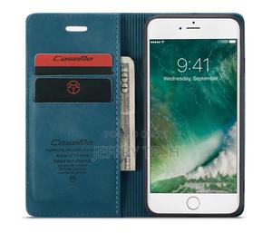 iPhone SE 2020 Vintage Style Matte Leather Wallet Case Blue - thumbnail 2