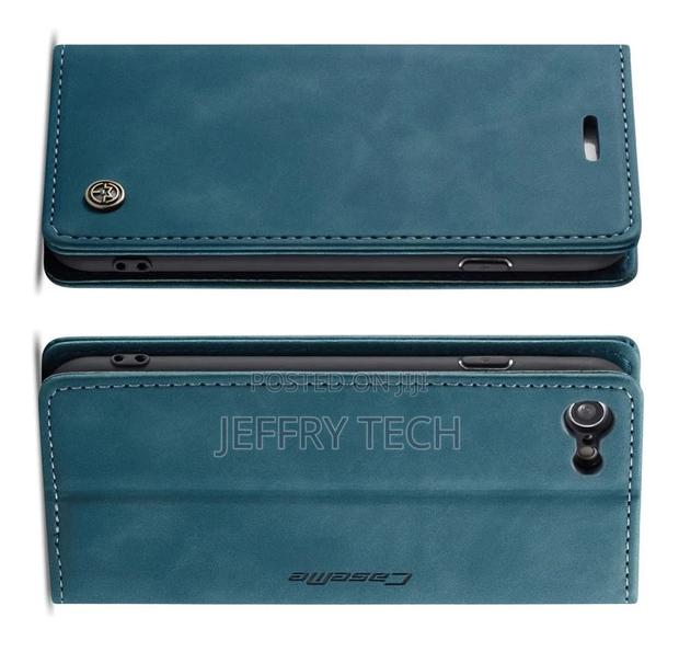 iPhone SE 2020 Vintage Style Matte Leather Wallet Case Blue - thumbnail 3