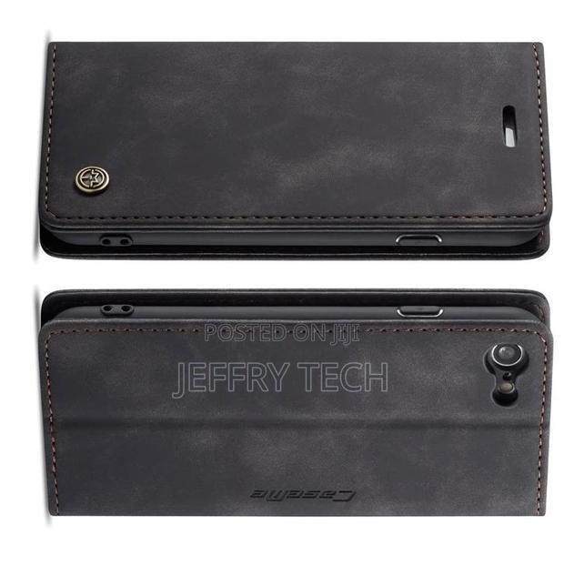 iPhone SE 2020 Vintage Style Leather Wallet Case Black