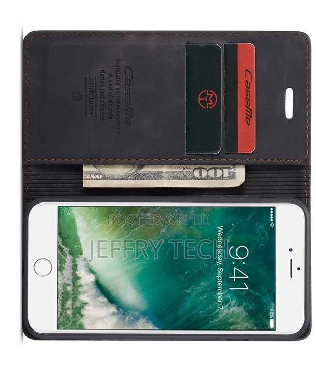 iPhone SE 2020 Vintage Style Leather Wallet Case Black - thumbnail 2