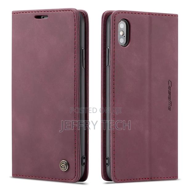 iPhone X Retro Matte Soft Flip Leather Wallet Case Red - main view