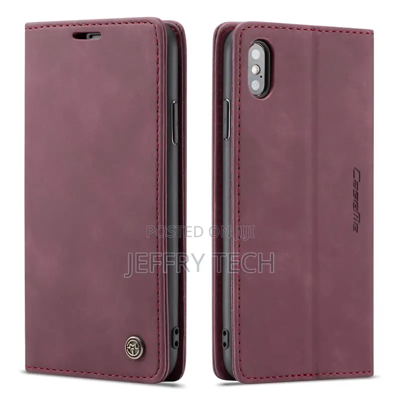 iPhone X Retro Matte Soft Flip Leather Wallet Case Red