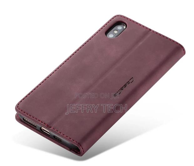 iPhone X Retro Matte Soft Flip Leather Wallet Case Red - thumbnail 4