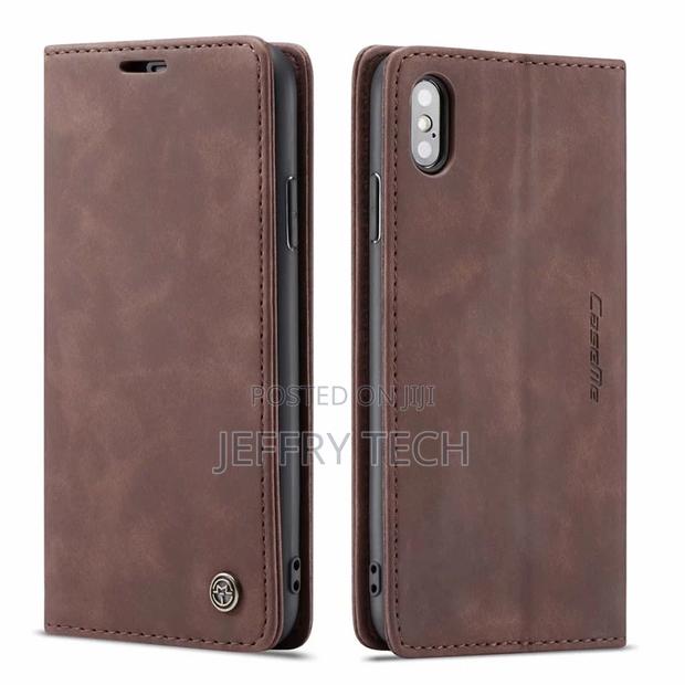 iPhone X Retro Matte Soft Flip Leather Wallet Case Coffee