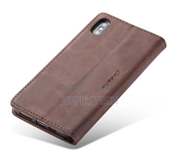 iPhone X Retro Matte Soft Flip Leather Wallet Case Coffee - thumbnail 2