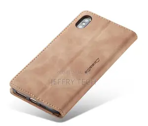 iPhone X Retro Matte Soft Flip Leather Wallet Case Brown