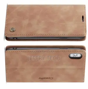 iPhone XS Max Retro Flip Leather Wallet Case Brown