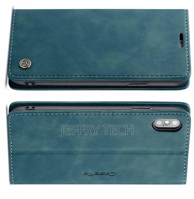 iPhone XS Max Retro Flip Leather Wallet Case Blue - thumbnail 2