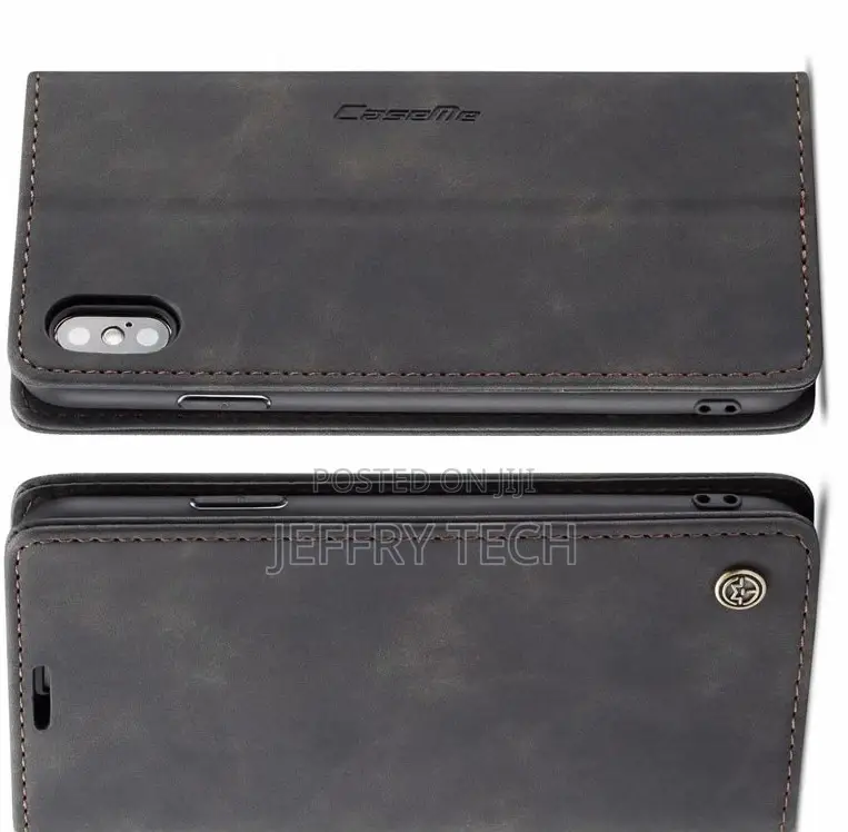 iPhone XS Max Retro Flip Leather Wallet Case Black