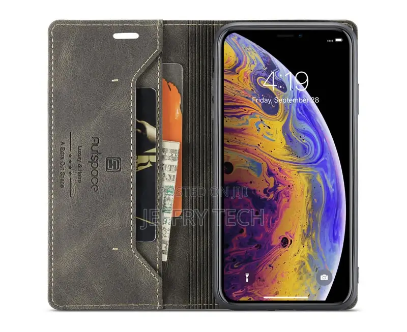 E iPhone XS Max RFID Blocking Retro Flip Leather Wallet Case