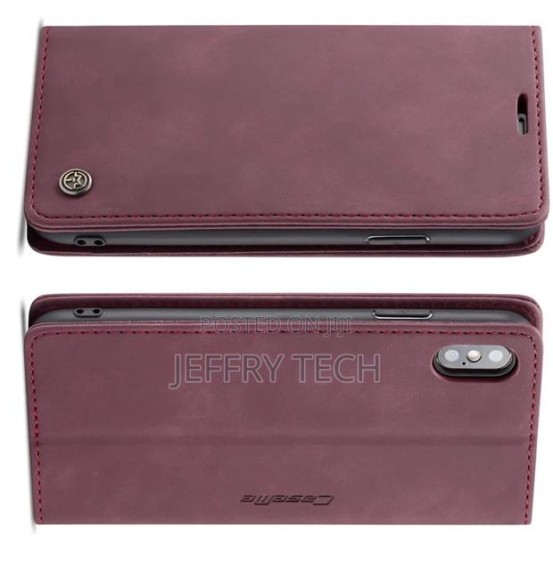 iPhone XS Retro Matte Soft Flip Leather Wallet Case Red