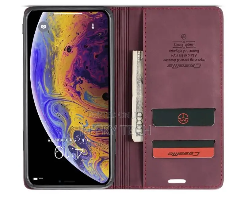 iPhone XS Retro Matte Soft Flip Leather Wallet Case Red