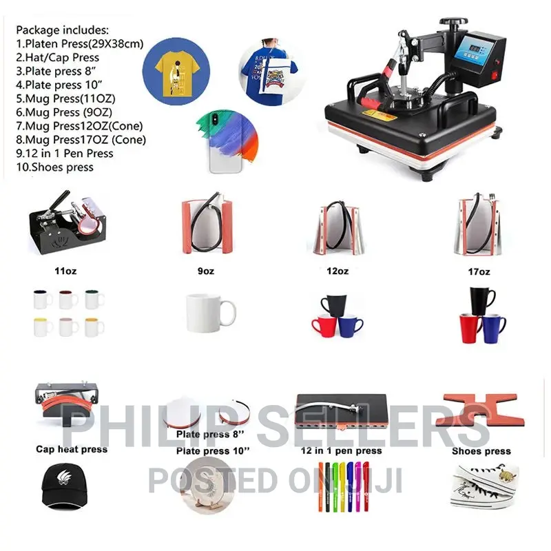 Hot Sale 10 in 1 Combo Heat Press Machine for Pen Mug Plate