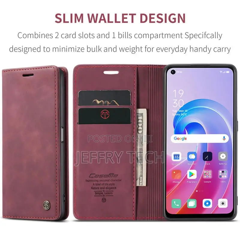 OPPO A96 4G Retro Flip Leather Wallet Case Red