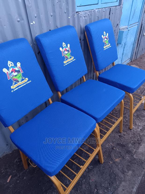 Church Chairs With Logo Blue in Colour