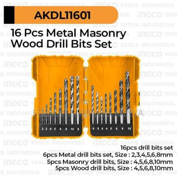 Ingco Drill Bits 16pc Metal,Masonry,Wood Drill Bits Akdl1160 - main view