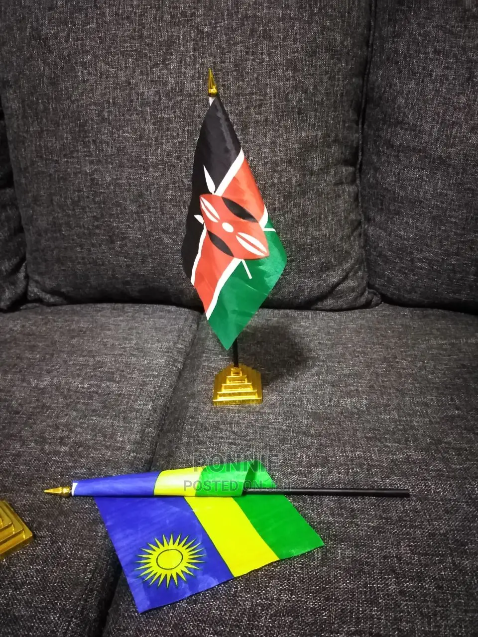 Rwanda and Kenya Flags Detachable + Base - 35cm