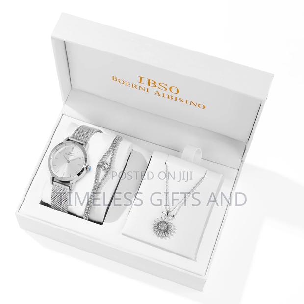 IBSO Silver Watch Bracelet Necklace Jewelry Set