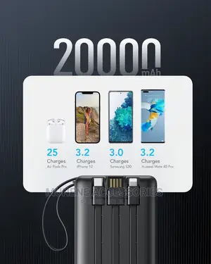 Full Capacity 20000mah Powerbank 4in1 Ios USB C Micro Cable