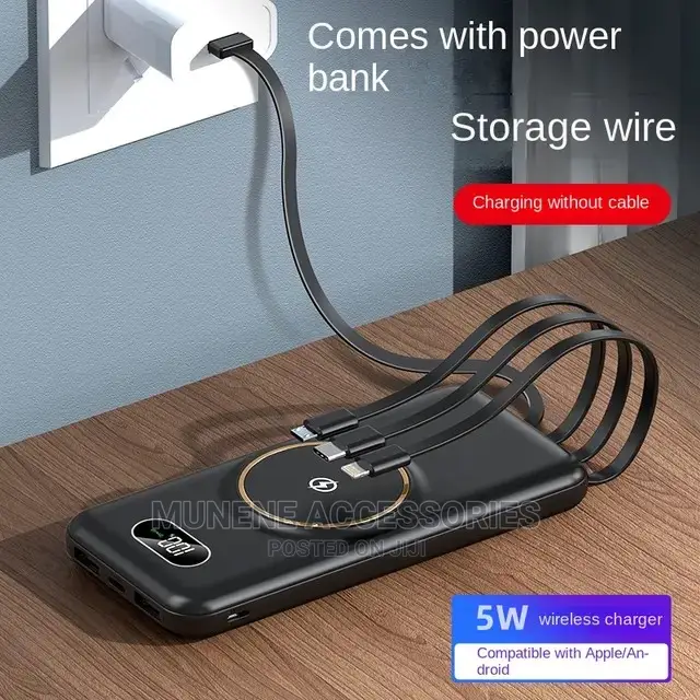 WIRELESS 20000mah iPhone Magsaf Samsung Powerbank 4 Cables