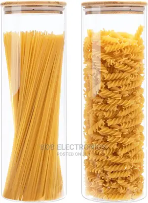 Tall Pasta Glass Storage Jar With a Bamboo Lid