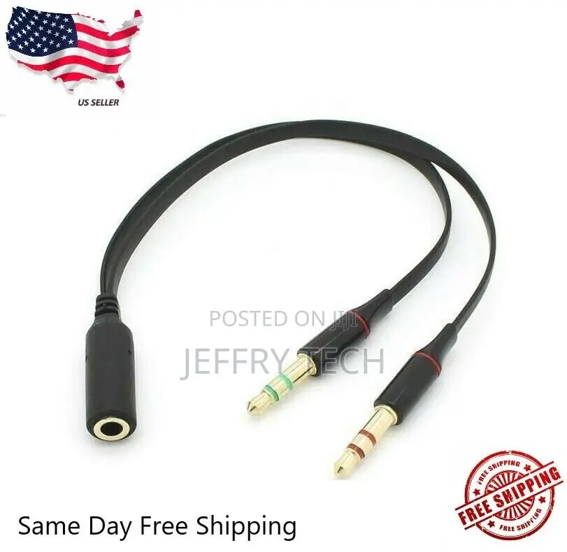 3.5mm Audio Mic Y Splitter Cable Headphone Adapter Female To