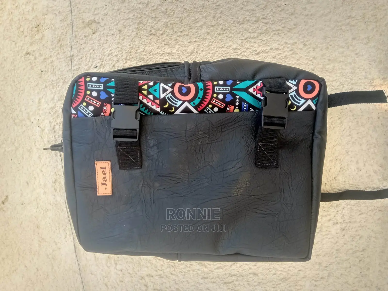 Leather and Kitenge Design Backpack Design 1