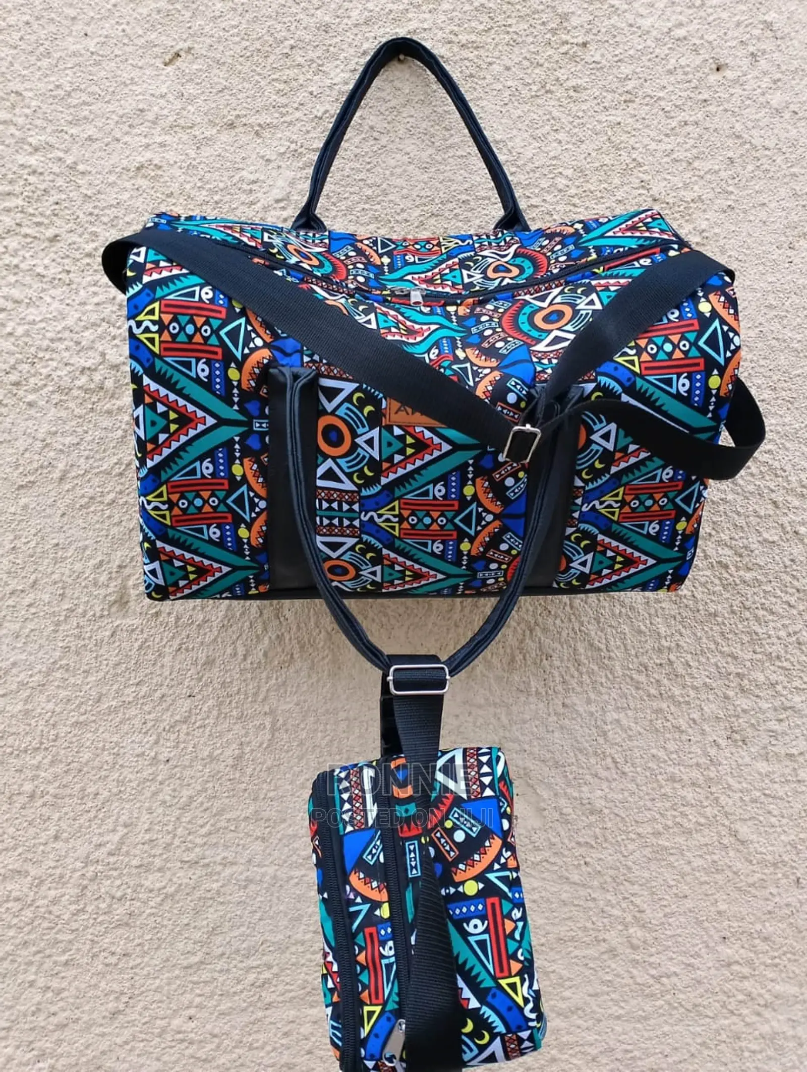 2 in 1 Travel Luggage Bag Leather Kitenge - Made in Kenya