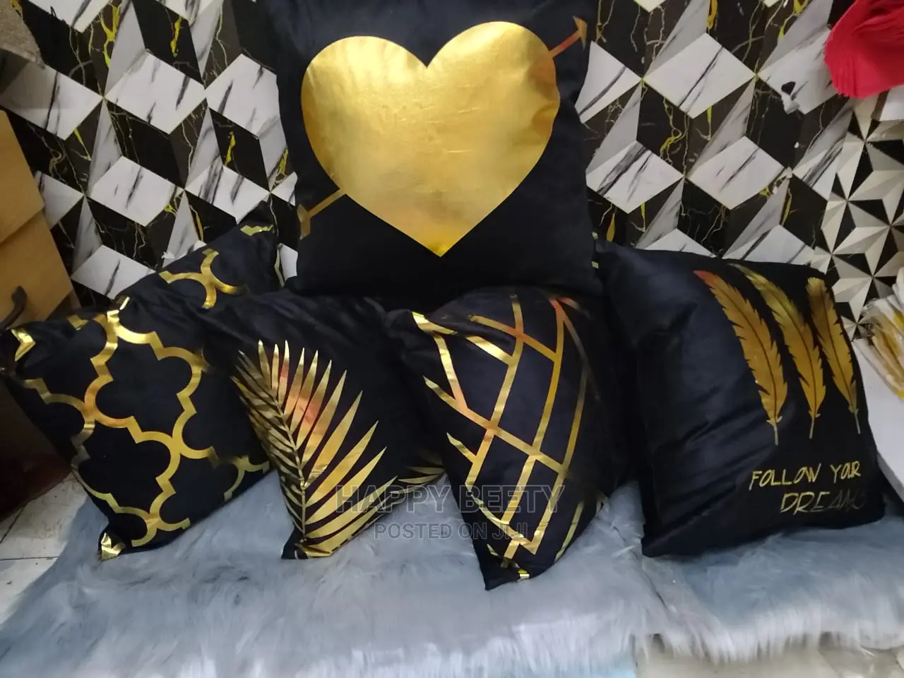 Black and Gold Pattern Throw Pillows
