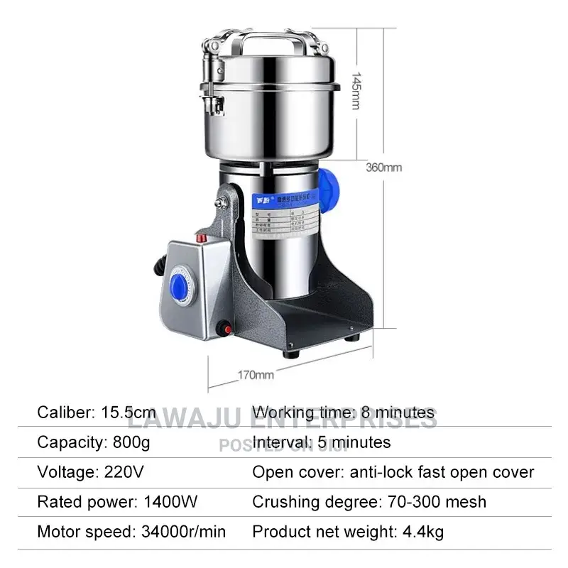 800g Electric Cereal Grain/Herb Grinder Flour Miller Kisiagi