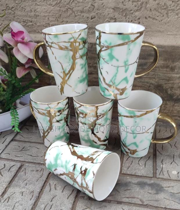 White and Green Gold Marble Big Mugs Set of 6pcs Capacity 400ml