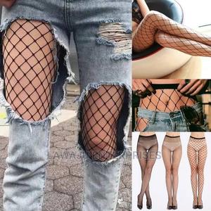 Ladies High Waist Fishnet Stockings (Red Black) - thumbnail 3